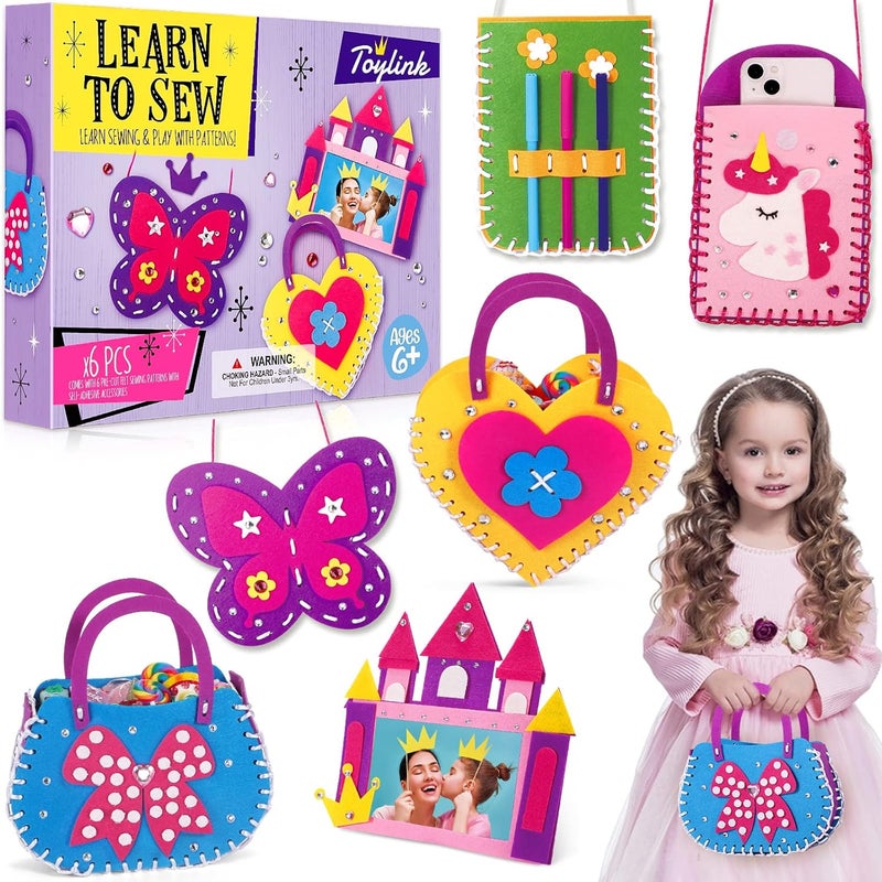 Toylink First Sewing Kit for Kids Beginners Arts Crafts for Girls Ages 4 5 6 7 8 Learn to Sew Unicorn Purse Bags Picture Frame Pen Holder DIY Felt Craft Kits Toddler Gifts - Image 1
